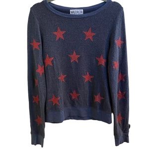 Wildfox Blue w/Glitter Novelty Star Print Size XS Sweatshirt.